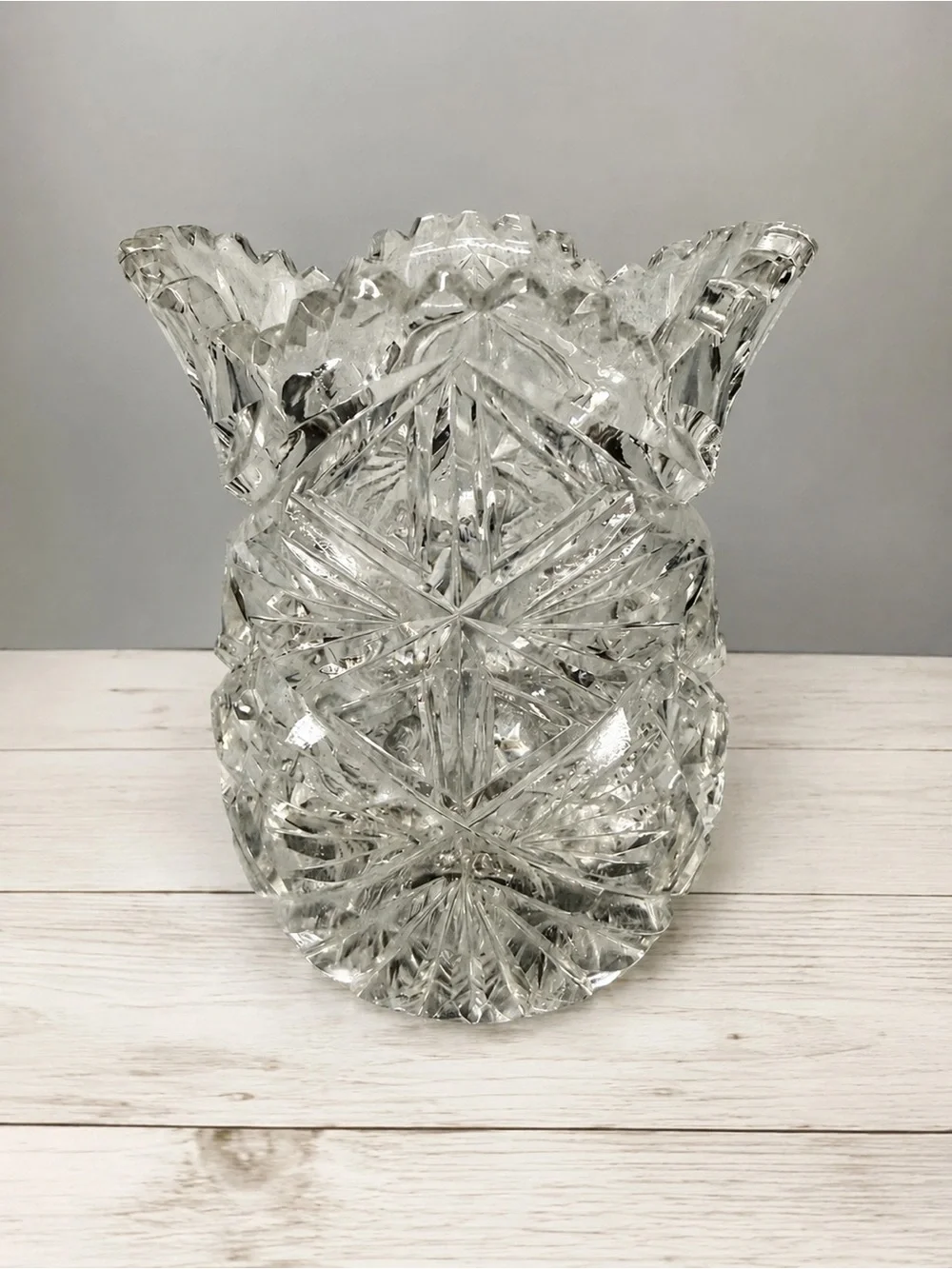 Vintage Bohemian Style Cut Crystal Vase Czech Fan Hobstar Heavy Glass 5.25”